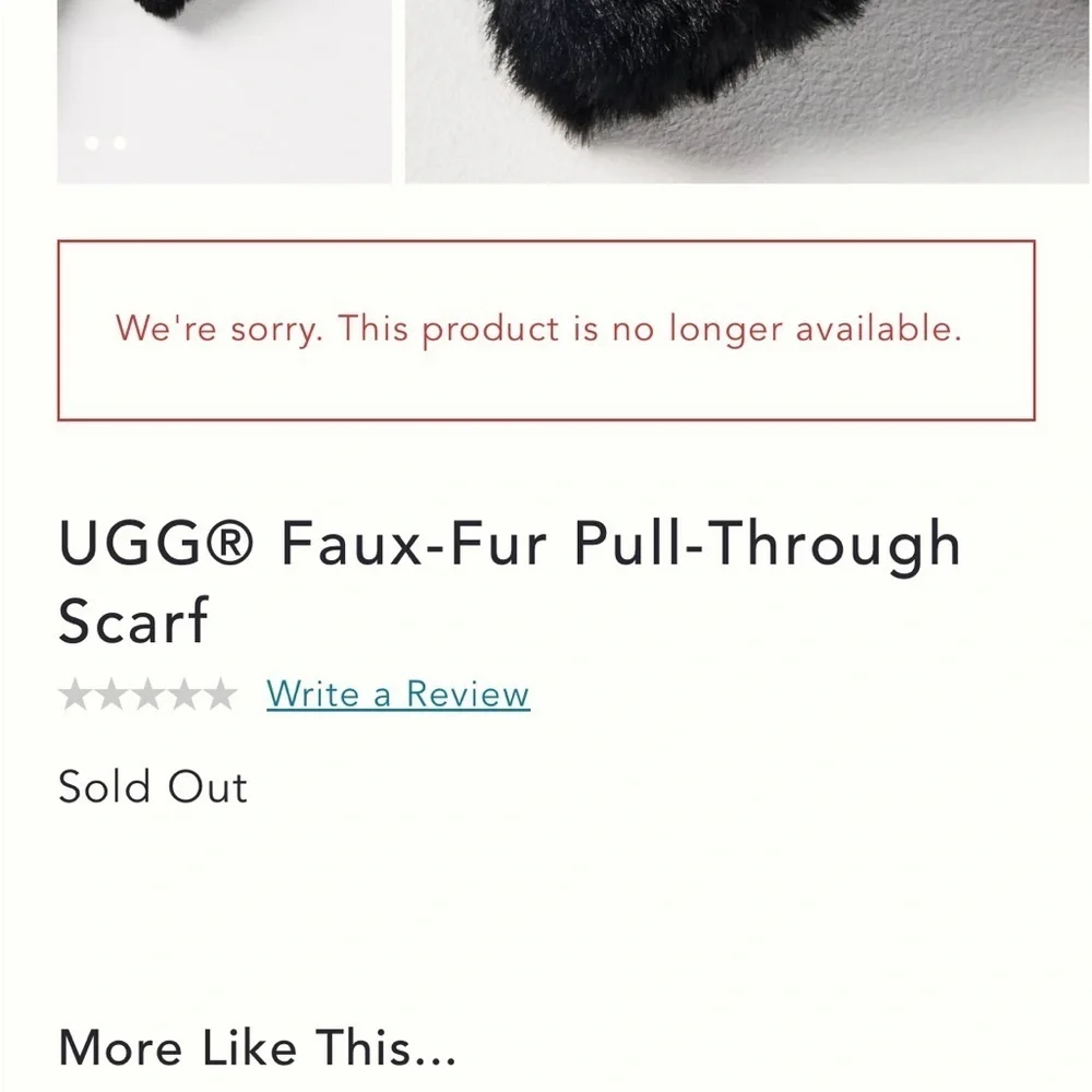 UGG Faux Fur Pull Thru Elegant Black Faux Fur Scarf New